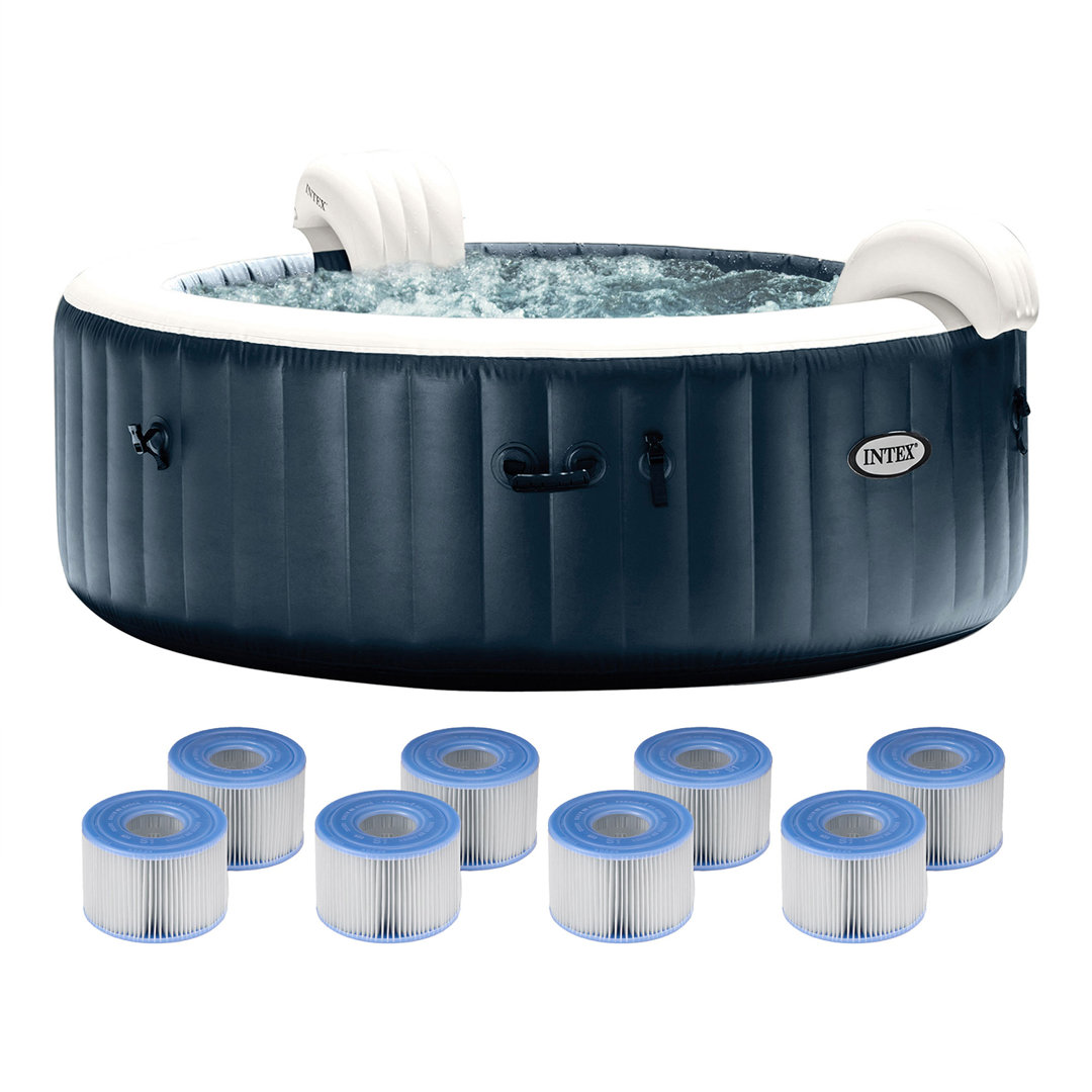 Intex Purespa Plus Inflatable Bubble Jet Hot Tub and Replacement Filters (8 Pack) Intex