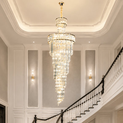 Sculptural Cascading Crystal Dimmable Chandelier, Staircase or Foyer