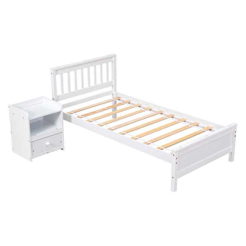 Lit avec tête et pied de lit pour enfants, adolescents, adultes et table de chevet, Lit simple, Blanc