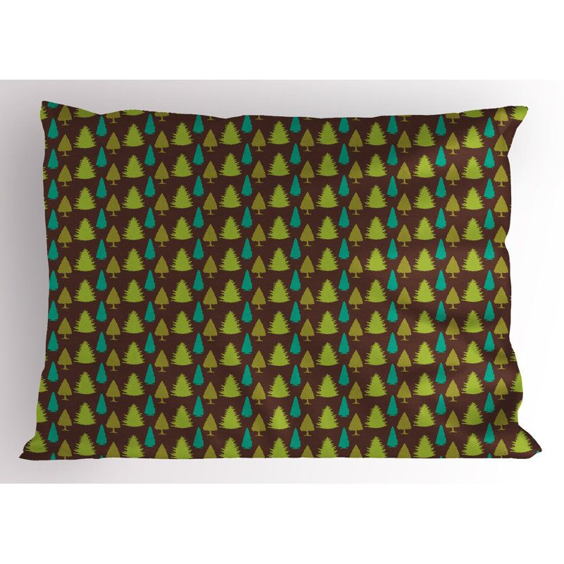 Brown and Green Pine Tree Microfiber Pillow Sham Set