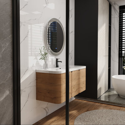 48" Wall-Mounted Bathroom Vanity with White Resin Sink
