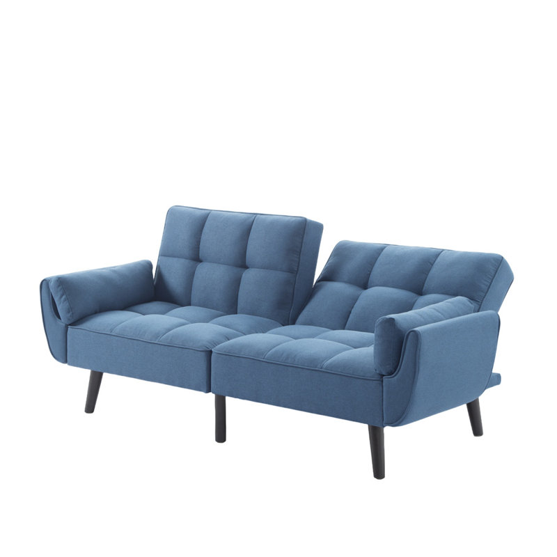 Canapé-lit futon convertible avec pieds en bois, Bleu très foncé