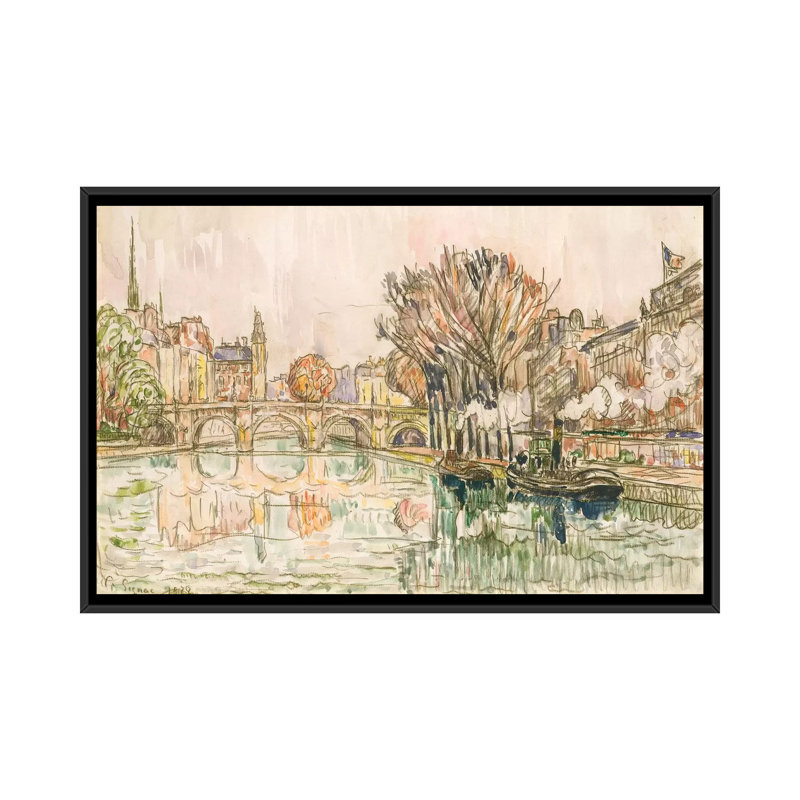 « the pont neuf, paris », reproduction sur toile, H 18 po x l 26 po x P 1,5 po, Toile avec cadre noir, Pas de tapis