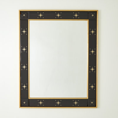Miroir rectangulaire biseauté avec étoiles dorées - noir