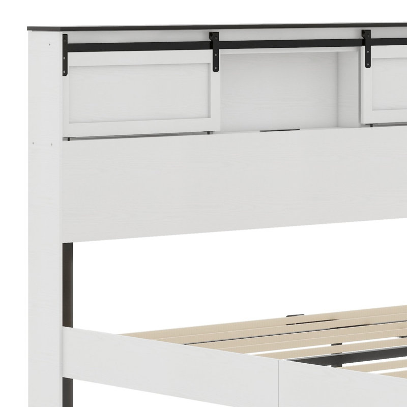 Structure de lit en métal avec station de charge, Grand lit