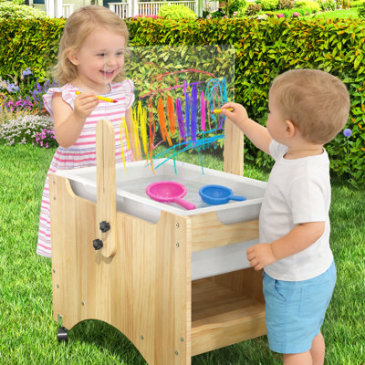 Wooden Kids Water Sand Sensory Activity Play Table with Storage and Casters