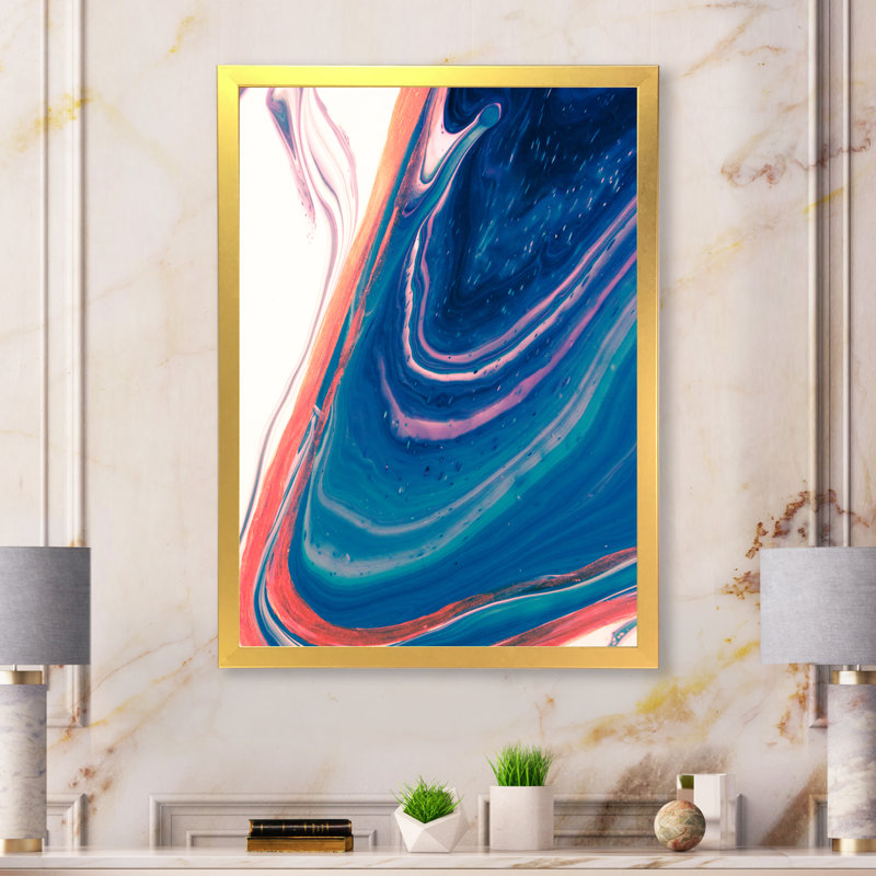 «Luxury Turquoise Marble River III», art mural sur toile glam, H 44 po x l 34 po x P 1,5 po, Cadre doré