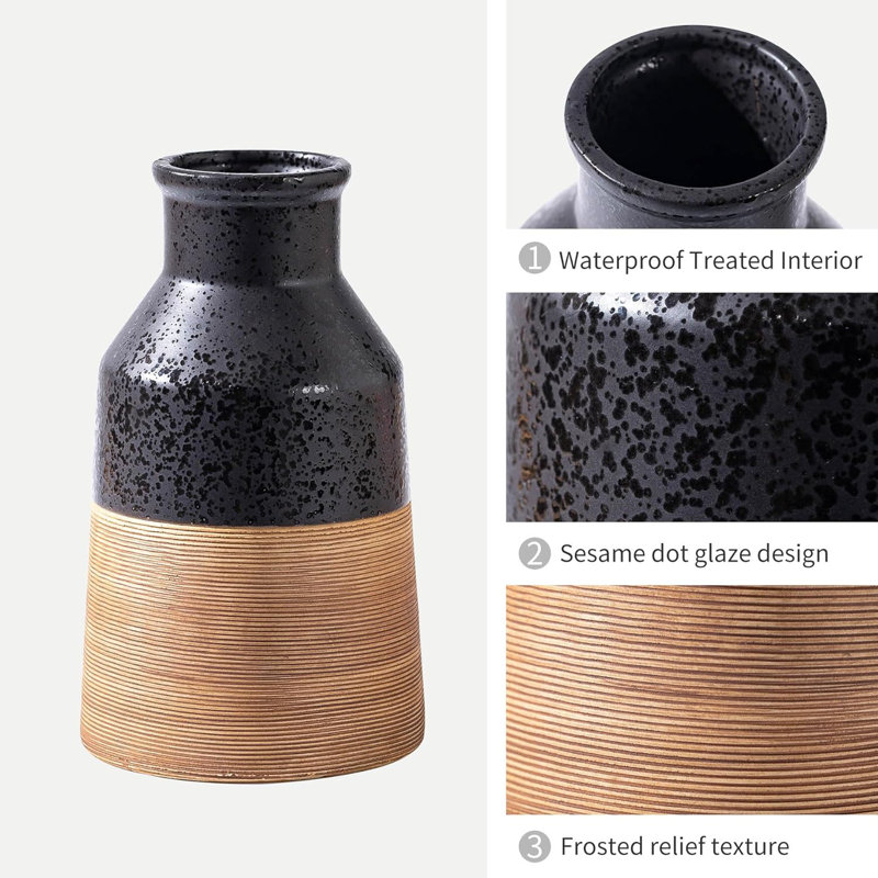 Vase en céramique noir et brun rustique