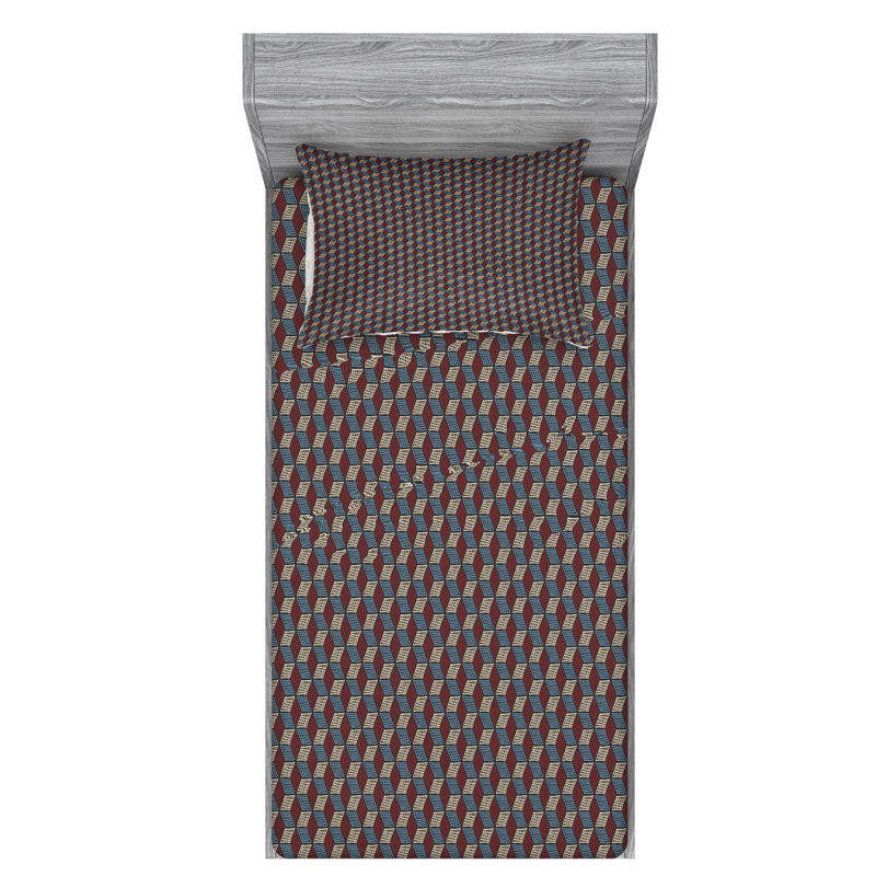 Microfiber Geometric Sheet Set, Twin XL Sheet Set with Fitted Sheet