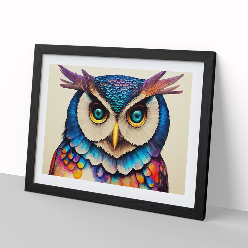 Colourful Long Eared Owl - Print, Black Framed, 25cm H x 34cm W x 2cm D
