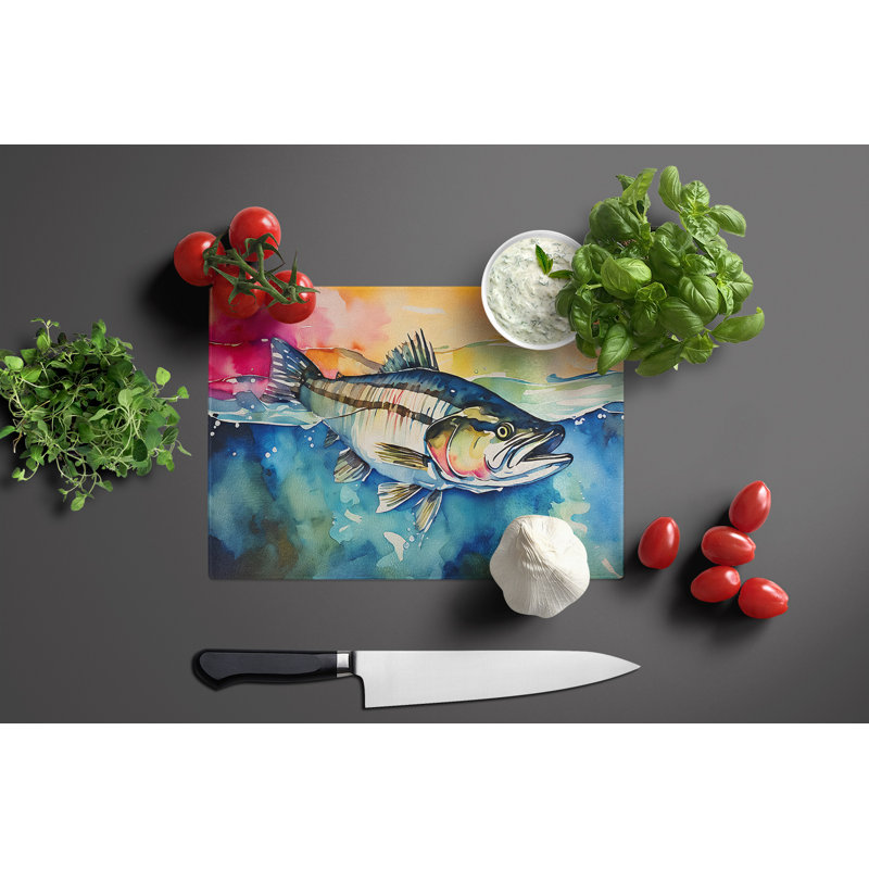 Striped Bass Glass Cutting Board Large