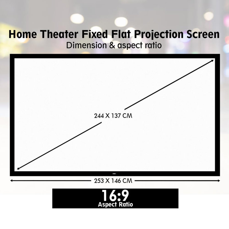 Écran de projection blanc à cadre fixe, 110 po