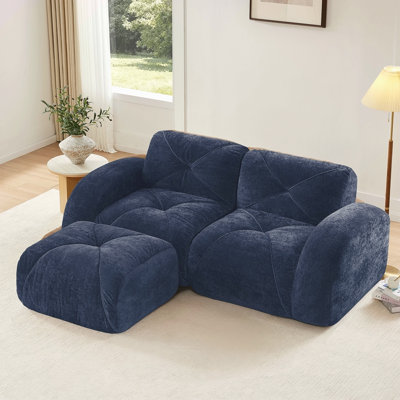 Canapé en forme de L sans os, tissu de velours doux, conception capitonnée, éponge haute densité 32D, aucun assemblage requis, conception ergonomique inférieure, conception antidérapante, repose-pieds mobile pour les chambres à coucher