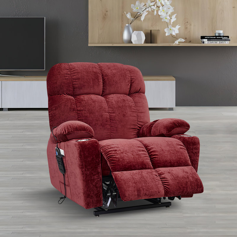Upholstered Heated Massage Chair, Red Fabric