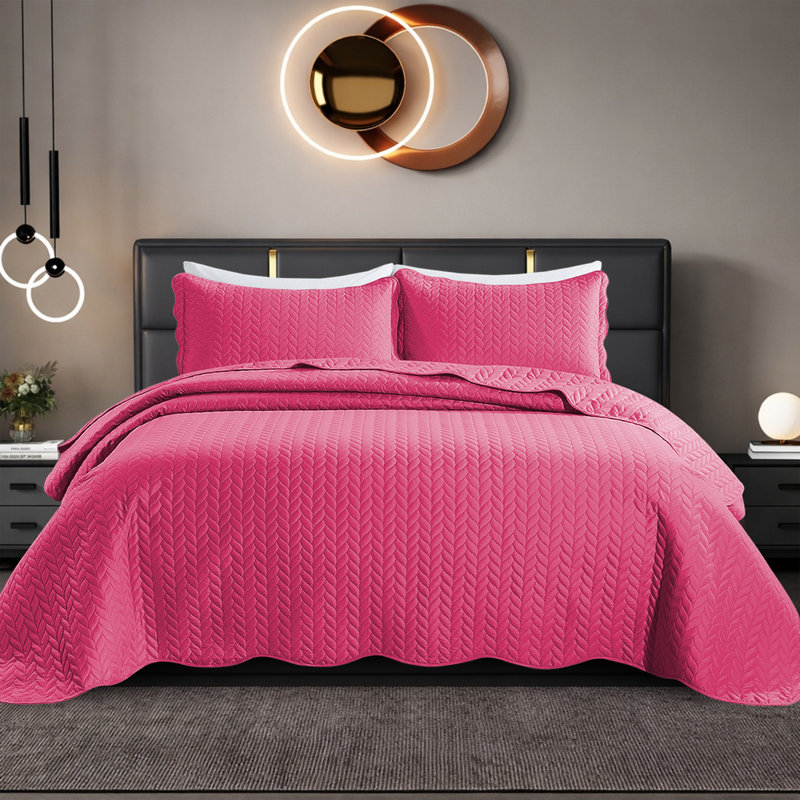 Embossed Microfiber Quilt Coverlet Set, Pink, Twin ( 66 Inc x 86 Inc )