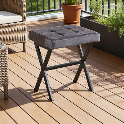 Tabouret / Chaise, 1 pièce, TISSU GRIS, pieds en métal, 40,5 x 33,5 x 44,5 cm