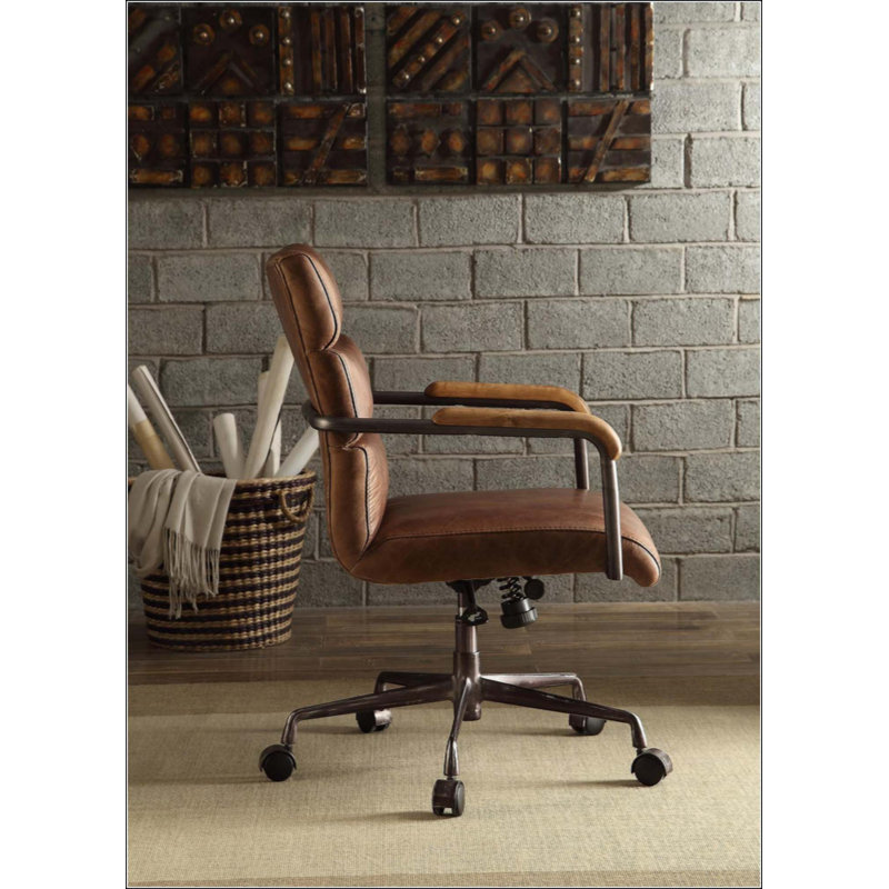 Chaise de bureau en cuir fleur, Brun