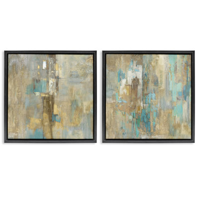  «Blue & Rustic Gold Composition», ensemble de 2 toiles flottantes encadrées par Justin Turner