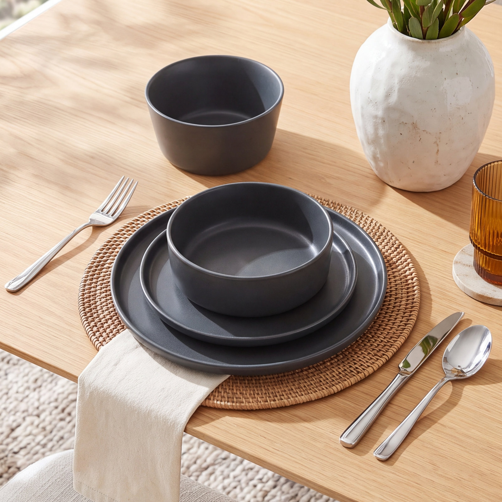 Celina Stoneware Dinnerware Set, Grey, 32