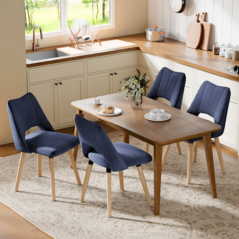 Dining Chairs, Chenille Upholstered, Hollow Back, 48cm Seat, Misty Blue, 4