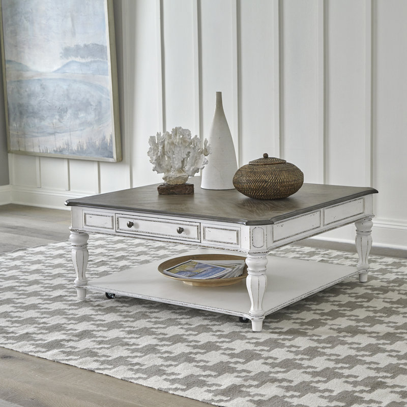 Grande table carrée Colchester avec 1 tiroir et roulettes