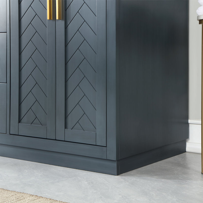 Ensemble de meuble-lavabo double 60 po avec comptoir en pierre d'ingénierie blanche sans miroir Gazsi, Bleu gris anthracite