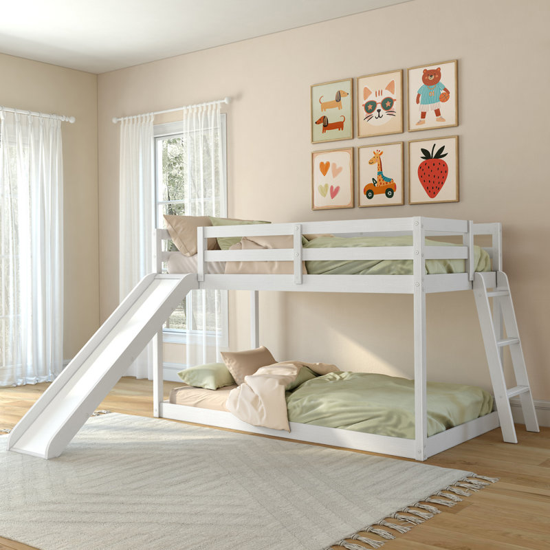 Lit superposé simple avec glissière Bear, Brushed White