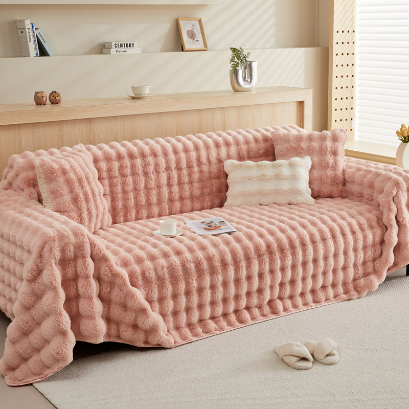 Housse pour coussin carré en fausse fourrure, H 71 po x l 71 po, Fausse fourrure rose