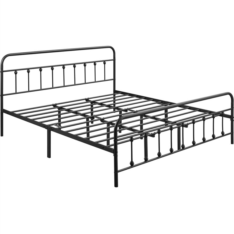 Black Metal California King Bed Frame with High Headboard