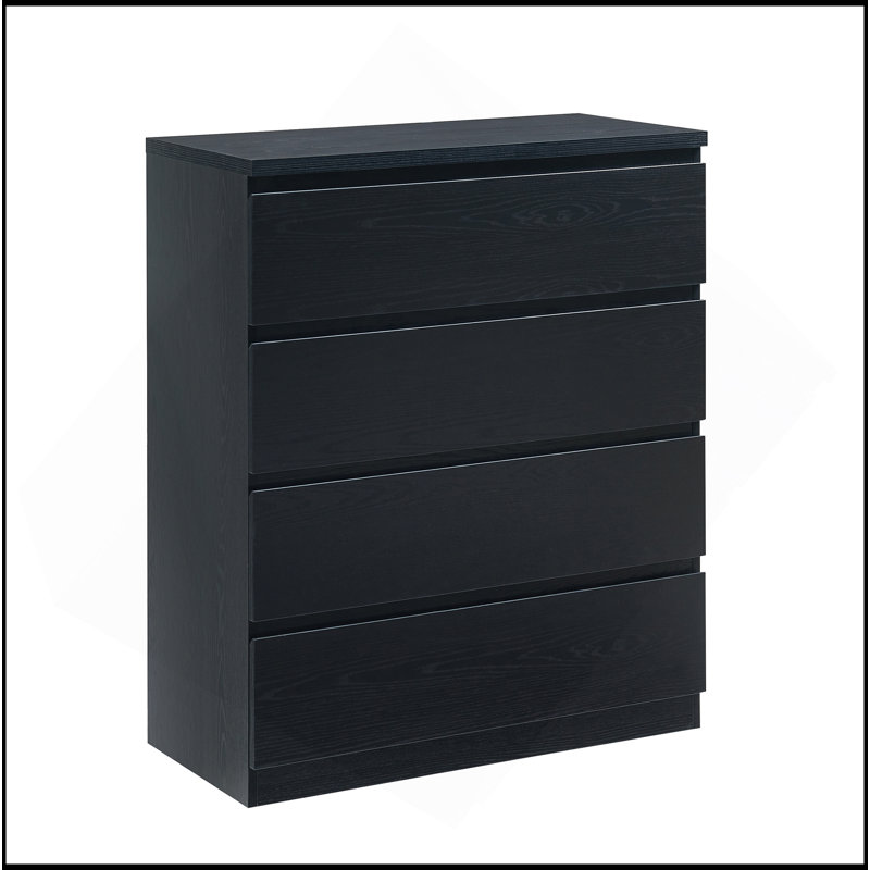Commode 4 tiroirs, commode de rangement moderne, commode noire 31,5 po pour garde-robe avec design sans poignée, organisateur de commode pour chambre à coucher, salon, noir