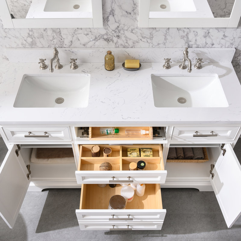Thompson 60" W Double Vanity, White/Brushed Nickel