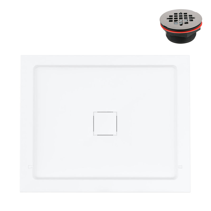 Streamline 42 in. x 34 in. Corner PP Shower Base in Glossy White With Center Drain, Drain Included
