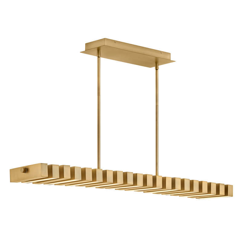 1 - Light Kitchen Island Rectangle Chandelier, Lacquered Brass