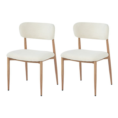 Boucle Upholstered Metal Side Chair in Beige
