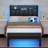 Metal Storage Bed with Upholstered Headboard, RGB LED Lights and Charging Station-1869956861