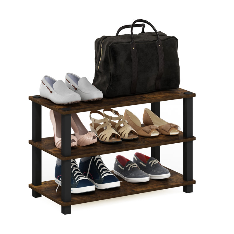 9 Pair Stackable Shoe Rack, Amber Pine/Black