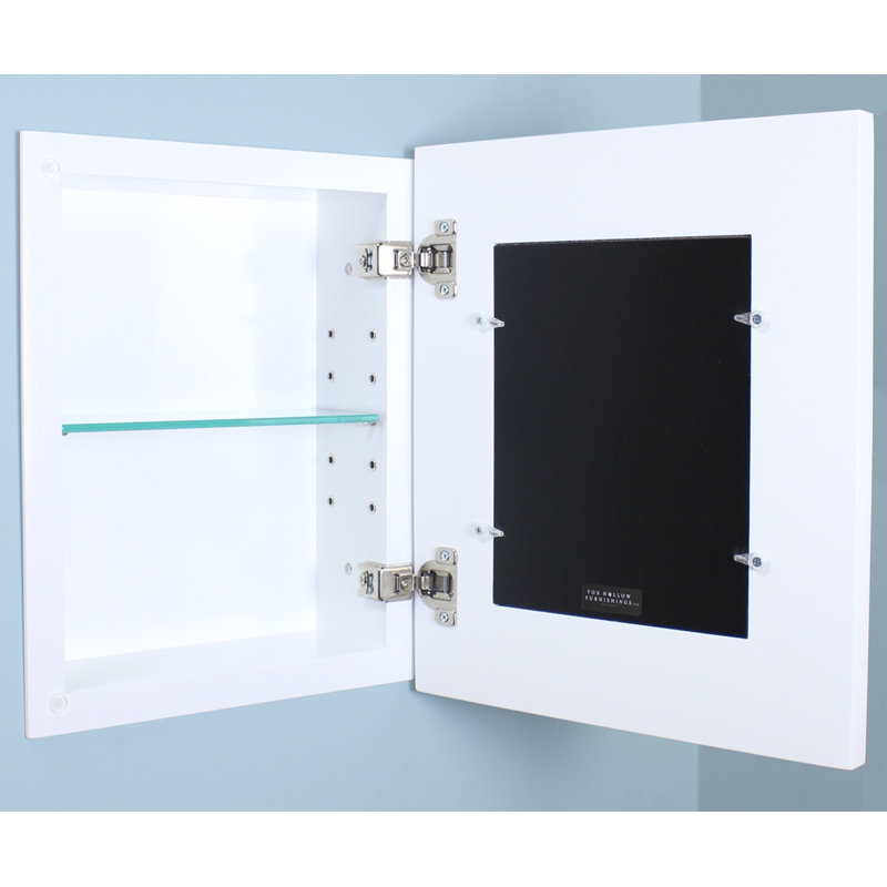 11'' W 14'' H Recessed Framed Medicine Cabinet Mirror 1 Adjustable, Contemporary White