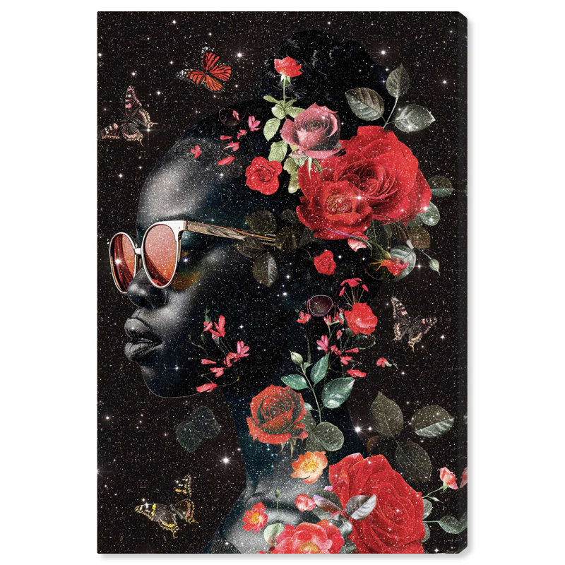 «Red Glam In Floral and Sparkle Canvas Glam Women» par Art Remedy, Toile tendue, H 24 po x l 16 po