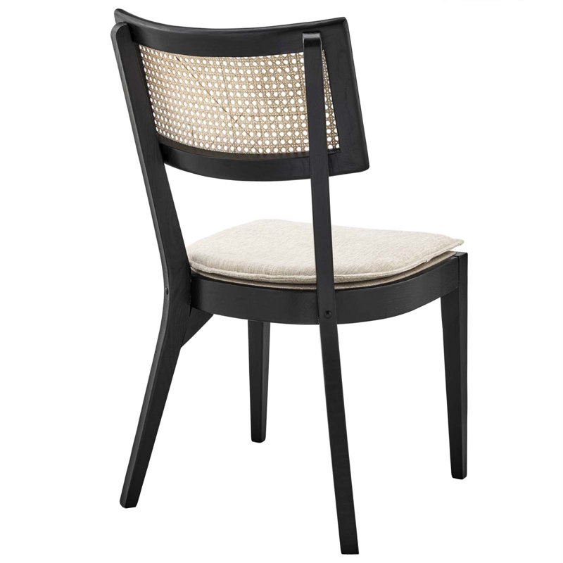 Caledonia High Black and Beige Elm Wood Side Chair with Cane Back