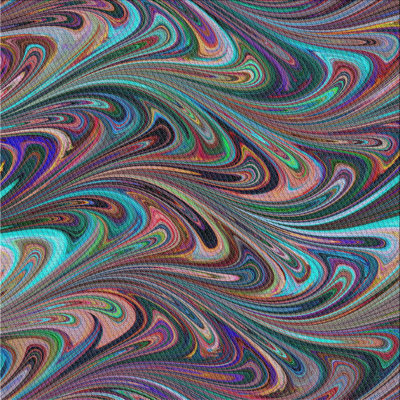 Tapis abstrait mauve / vert / bleu, Carré 8 pi