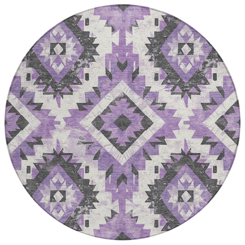 Machine Washable Indoor/Outdoor Xhevrie Purple Rug, Round 8'