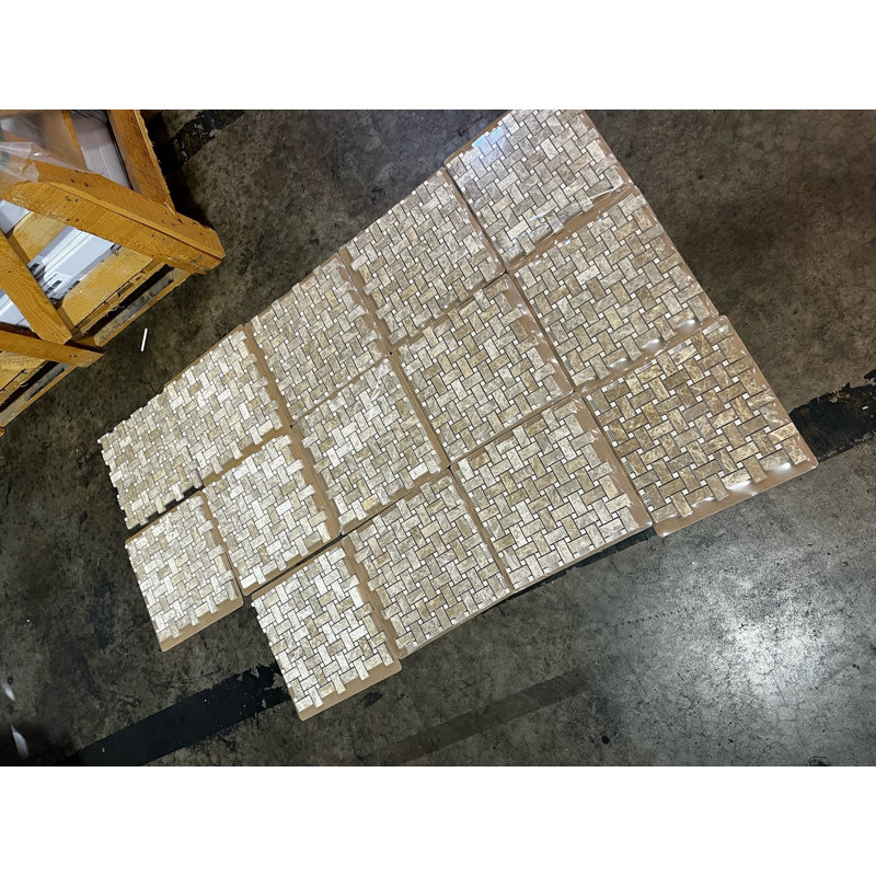 1" x 2" Marble Basketweave Mosaic Wall & Floor Tile, Emperador
