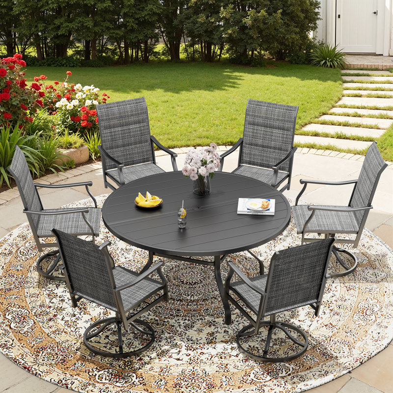 Outdoor Swivel Chair Round Table Dining Set, Gris