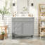 Meuble-lavabo de 36 po avec lavabo supérieur, meuble-lavabo moderne avec 2 tiroirs et tiroir escamotable, meuble-lavabo simple