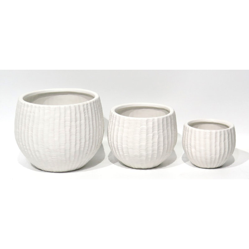 Ensemble de 3 pots à fleurs en céramique noir mat, Blanc