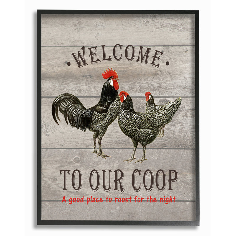 «Welcome to Our Coop», reproduction d'art textuel sur toile, H 14 po x l 11 po, Giclée encadrée noir minuit