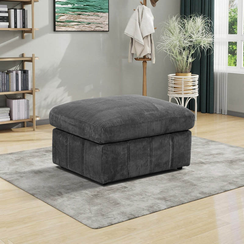 38" Wide Dark Gray Corduroy Living Room Pholstered Ottoman, Dark Gray