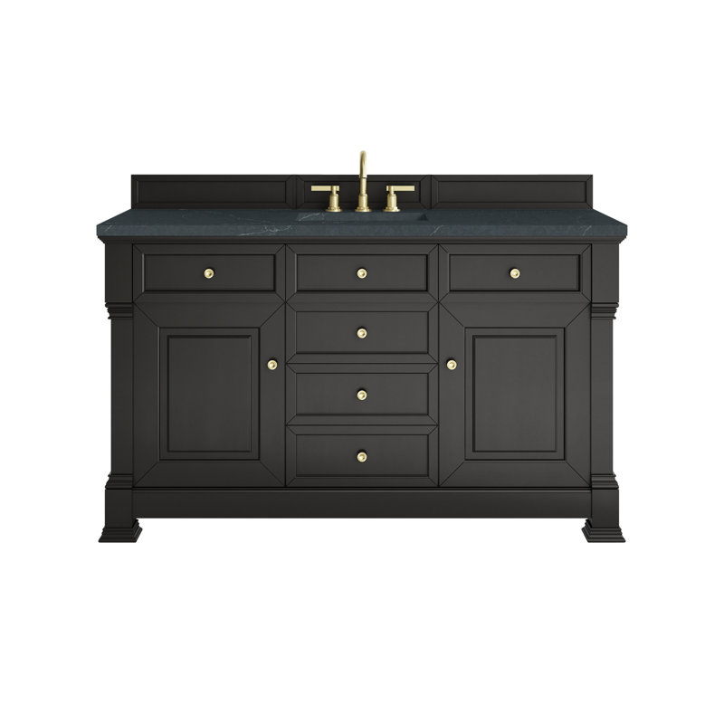 Meuble-lavabo simple l 60 po Brookfield, À entraxe, Noir onyx, Pierre de savon anthracite