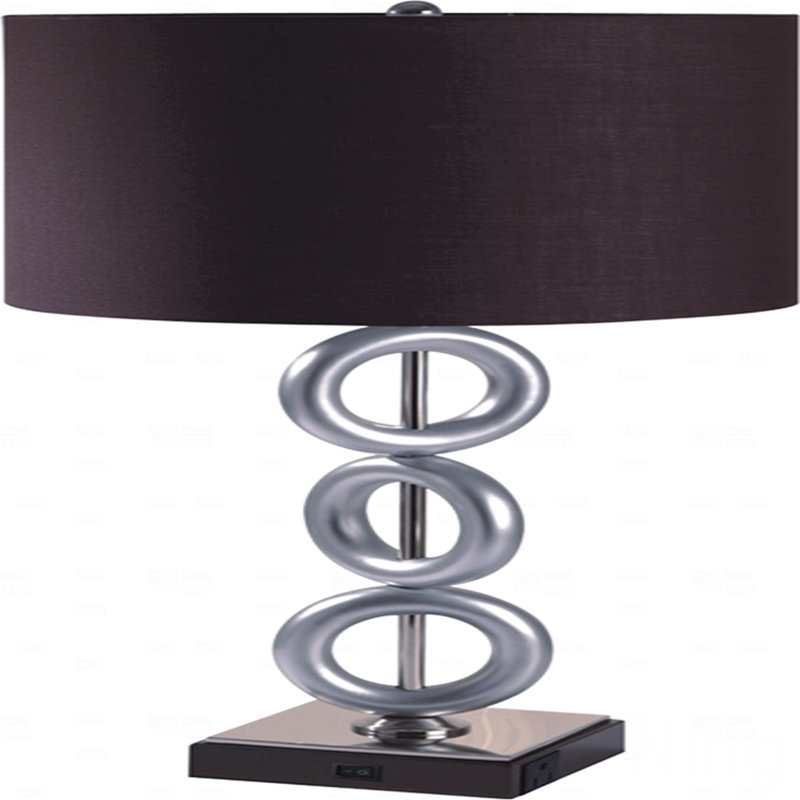 Table Lamp  - Silver 3-Ring With Outlet