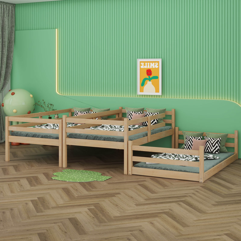 Lit superposé simple en bois d'hévéa avec échelles, Chêne blanc